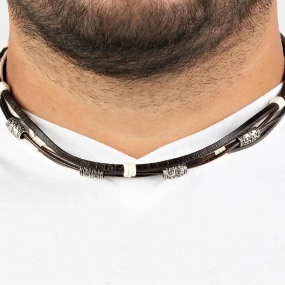 VINTAGE Y2K layered leather beaded NECKLACE